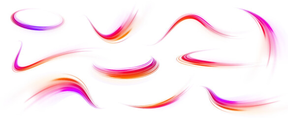 Set of neon speed lines on transparent background PNG. Big data traffic visualization, dynamic high speed data streaming traffic.	