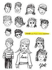 cute doodle cartoon face vector people,Faces of children,Cute cartoon boys and girls,Cute vector speech bubble
