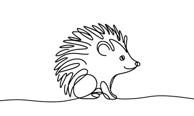 Vector image of a hedgehog drawn with a single line.