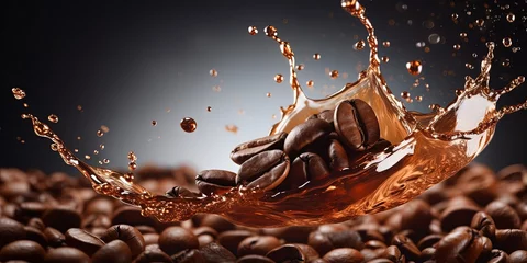 Rolgordijnen Coffee bean with splash of coffee © Coosh448
