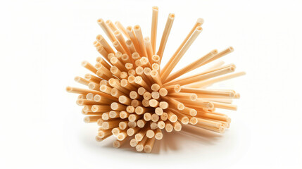 Bunch of wooden toothpicks isolated on white - obrazy, fototapety, plakaty