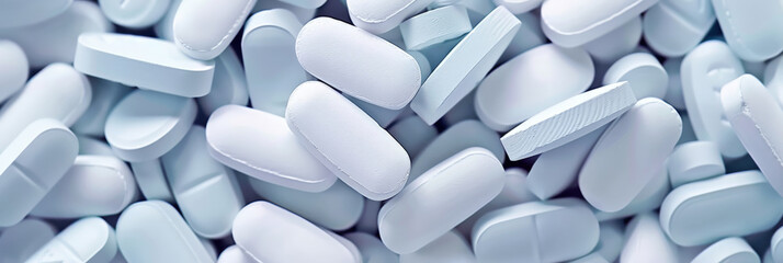 white tablets and pills on white background