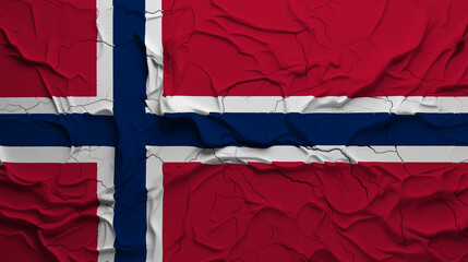 Close-Up of a Wrinkled and Cracked Old Kingdom of Norway Flag