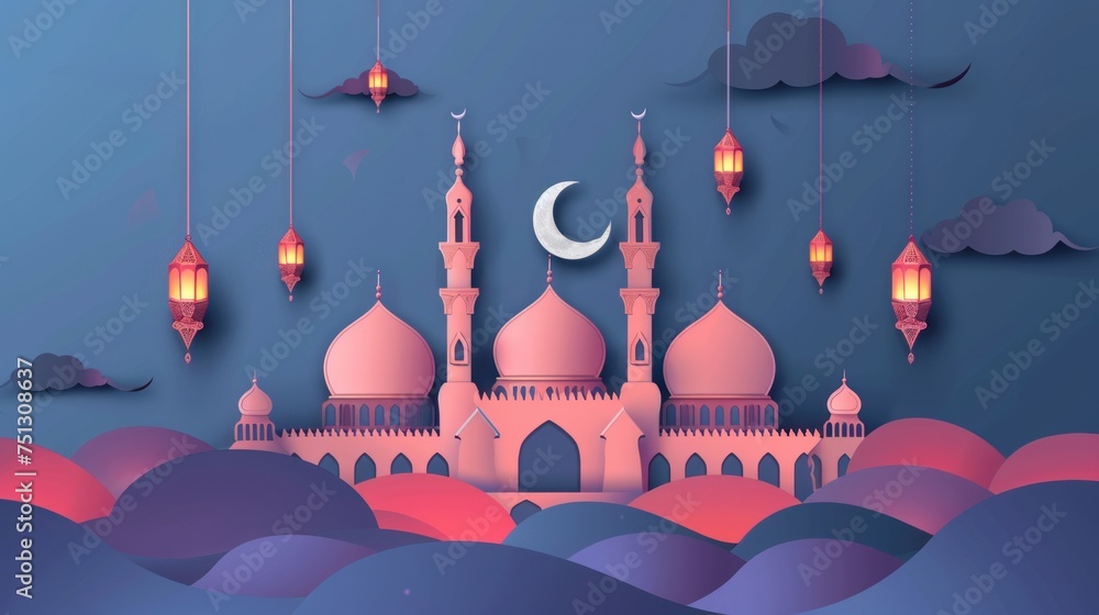 Wall mural Stunning Islamic Background with Paper Cutout Mosque