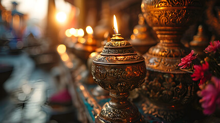 Fototapeta premium A Group of Candles Lit on a Table