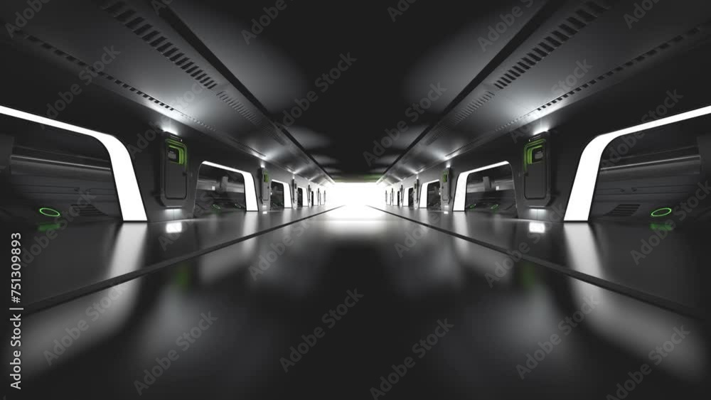 Poster sci-fi corridor. science elements and innovation background. animation seamless loop, 3d render.