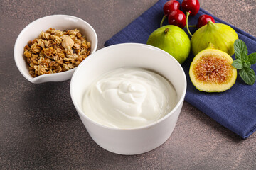 Traditional homemade Greek yoghurt with granola