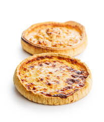 Traditional french pie. Quiche lorraine isolated on white background.