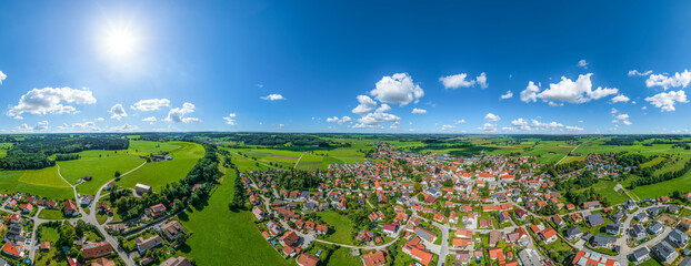 Ausblick auf das Günztal rund um Markt Rettenbach in der Region Donau-Iller, 360 Grad Rundblick