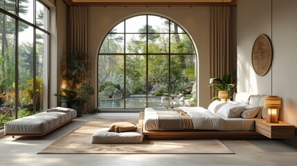 Fototapeta premium 3D rendering of a modern bedroom interior design in a villa