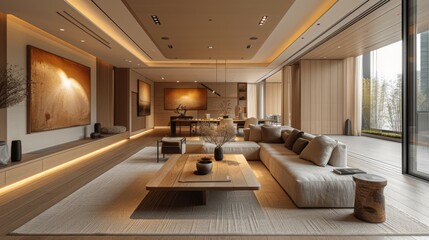 3d rendering luxury modern living room with sofas and coffee table