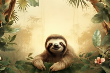 Sloth animal funny. Face wild smile. Generate Ai