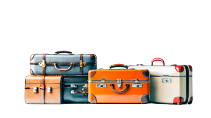 Classic suitcases on a white backdrop for a travel theme. Copy space available. High-quality PNG for mockups and design layouts.

