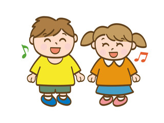 満面の笑顔の男の子と女の子の全身イラスト_小学生低学年_幼児