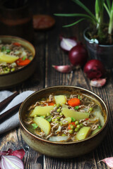 A bowl with traditional German dish - stew Eintopf
