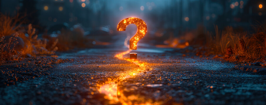 The winding road to change leading to a question mark symbolizing uncertainty, decisions, transitions, and future paths in personal and professional life