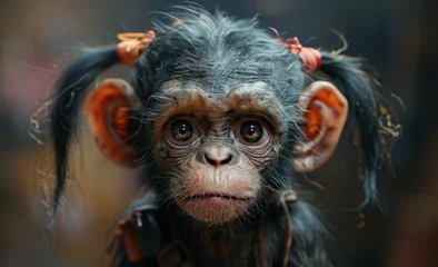 Fotobehang  monkey wearing pigtails © Denis