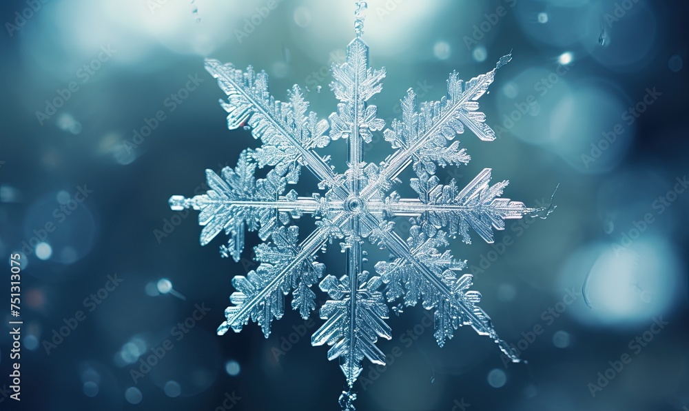 Poster beautiful macro photo of a snowflake. winter.