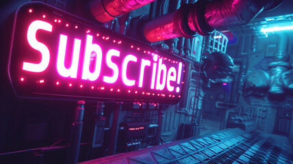 Subscribe Colorful Neon Sign Cyberpunk Style. Clipart perfect for digital content, social media posts, websites, and promotional materials.