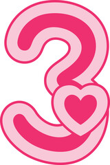 3 Three Heart Valentine Day Number