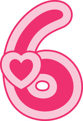 6 Six Heart Valentine Day Number