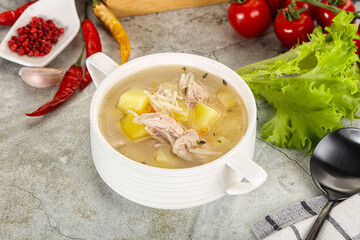 Homemade chicken soup with vegetables