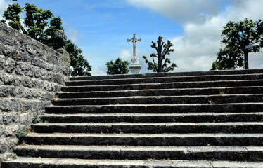 Stairs and cross at st bonnet de chateau. Nineties.