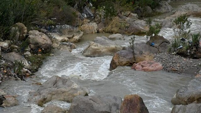 Water flowing over rocks in Hammam Guergour, Setif, Algeria.