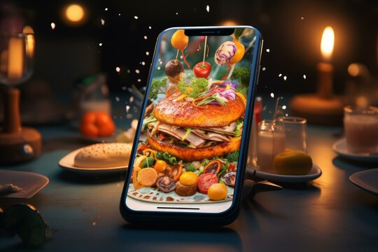 Smartphone photo food. Cuisine screen. Generate Ai