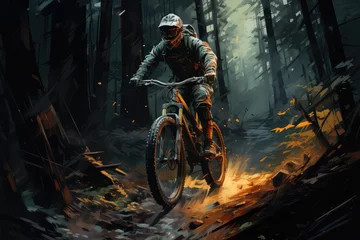 Selbstklebende Fototapeten Painting of a man riding a mountain bike © Lukasz