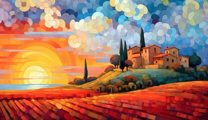 landscape with trees and clouds