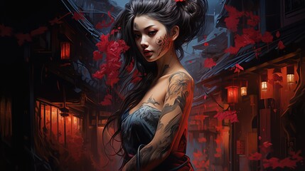 geisha with tattoo on her arm