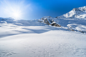 Winter snow covered mountain, Saas-Fee, Switzerland