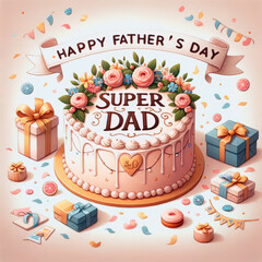 Elegant Super Dad Father's Day Cake Illustration
