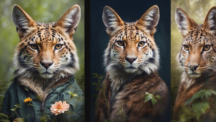 Obraz premium animals in forest lion deer