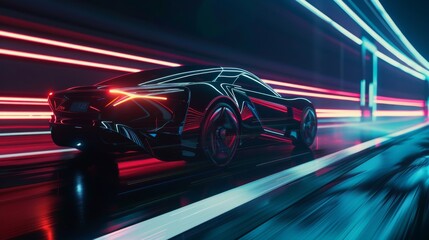 Fototapeta premium Timewarp Streets: A Hypnotic Blend of Modern Cars and Glowing Light Trails in a Night Time Hyperlapse