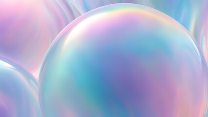 A mesmerizing iridescent bubble with pastel reflections, floating over a soft, dreamy backdrop.