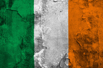 Republic of Ireland Flag Cracked Concrete Wall Textured Background