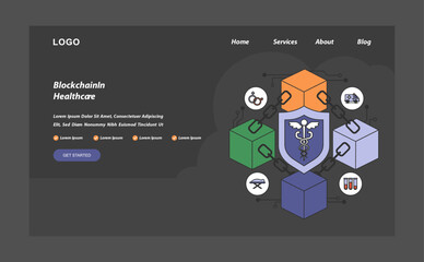 Blockchain technology in healthcare concept. Flat vector illustration.