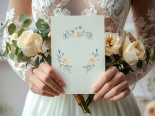 bride holding wedding card