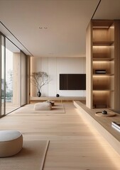  house beautiful modern living room minimalist living room, in the style of japanese minimalism