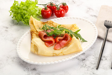Russian pancake with salmon fish