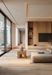  house beautiful modern living room minimalist living room, in the style of japanese minimalism