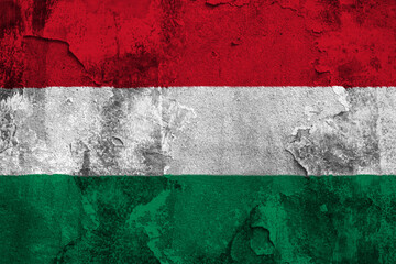 Hungary Flag Cracked Concrete Wall Textured Background