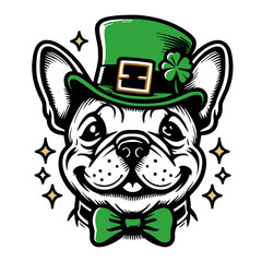 French Bulldog Wear Green St patricks day hat with clover, Funny and Cool, Design for Dog Lover, Svg Eps Vector illustration