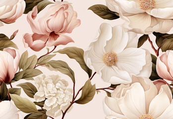 Watercolor seamless pattern with roses on white background . Endless floral texture for decoration and design. Trendy elegant print with sketches of flowers. Vintage.