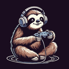 Fototapeta premium Sloth as Gamer, Holding game controller, Funny and Cool, Minimal T-Shirt design for Game and Animal Lover, Svg Eps Vector illustration