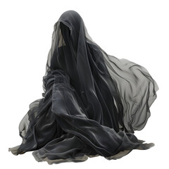 Ghost inside black cloth isolated on transparent background