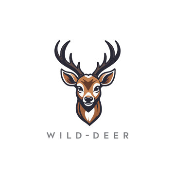 Vector Logo Illustration Wild Deer Simple Mascot Style. Colorful Deer with shield logo. Digital Deer hunting logo  concept. deer safety logo