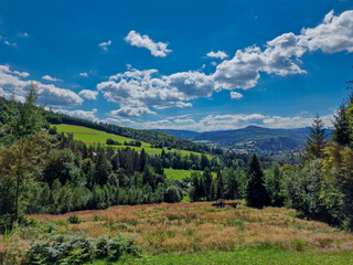 view of the mountains and forest. tourist town Wisla, Poland